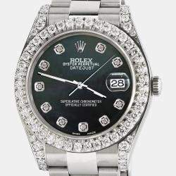 Rolex Custom Black MOP 4.4CT Diamond Stainless Steel Datejust 126300 Automatic Men's Wristwatch 41 mm