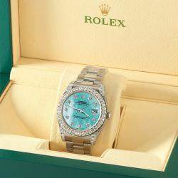 Rolex Custom Aqua MOP 4.4CT Diamond Stainless Steel Datejust 126300 Automatic Men's Wristwatch 41 mm