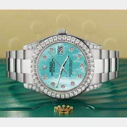 Rolex Custom Aqua MOP 4.4CT Diamond Stainless Steel Datejust 126300 Automatic Men's Wristwatch 41 mm
