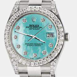 Rolex Custom Aqua MOP 4.4CT Diamond Stainless Steel Datejust 126300 Automatic Men's Wristwatch 41 mm