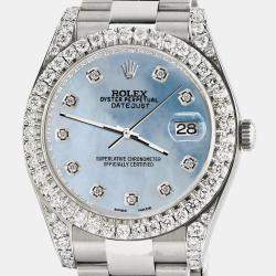 Rolex Custom Sky Blue MOP 4.4CT Diamond Stainless Steel Datejust 126300 Automatic Men's Wristwatch 41 mm