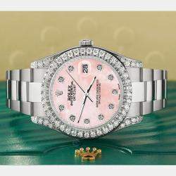 Rolex Custom Pink MOP 4.4CT Diamond Stainless Steel Datejust 126300 Automatic Men's Wristwatch 41 mm