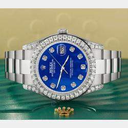 Rolex Custom Blue MOP 4.4CT Diamond Stainless Steel Datejust 126300 Automatic Men's Wristwatch 41 mm