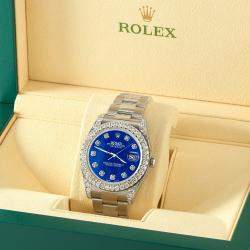 Rolex Custom Blue MOP 4.4CT Diamond Stainless Steel Datejust 126300 Automatic Men's Wristwatch 41 mm