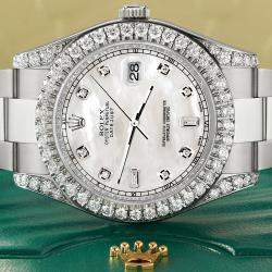 Rolex Custom White MOP 4.5ct Diamond Stainless Steel Datejust II 116300 Automatic Men's Wristwatch 41 mm