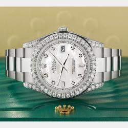 Rolex Custom White MOP 4.5ct Diamond Stainless Steel Datejust II 116300 Automatic Men's Wristwatch 41 mm