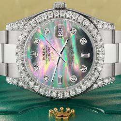 Rolex Custom Black MOP 4.5ct Diamond Stainless Steel Datejust II 116300 Automatic Men's Wristwatch 41 mm