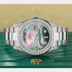 Rolex Custom Black MOP 4.5ct Diamond Stainless Steel Datejust II 116300 Automatic Men's Wristwatch 41 mm
