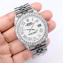 Rolex Custom White 5.9CT Diamond Stainless Steel Datejust 126300 Automatic Men's Wristwatch 41 mm