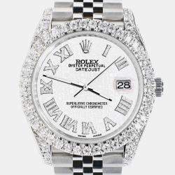 Rolex Custom White 5.9CT Diamond Stainless Steel Datejust 126300 Automatic Men's Wristwatch 41 mm