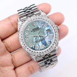 Rolex Custom Tahitian Blue 5.9CT Diamond Stainless Steel Datejust 126300 Automatic Men's Wristwatch 41 mm