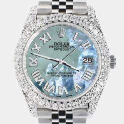 Rolex Custom Tahitian Blue 5.9CT Diamond Stainless Steel Datejust 126300 Automatic Men's Wristwatch 41 mm