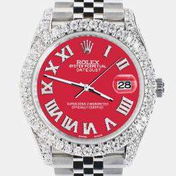 Rolex Custom Scarlet Red 5.9CT Diamond Stainless Steel Datejust 126300 Automatic Men's Wristwatch 41 mm