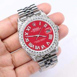 Rolex Custom Scarlet Red 5.9CT Diamond Stainless Steel Datejust 126300 Automatic Men's Wristwatch 41 mm