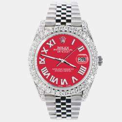 Rolex Custom Scarlet Red 5.9CT Diamond Stainless Steel Datejust 126300 Automatic Men's Wristwatch 41 mm