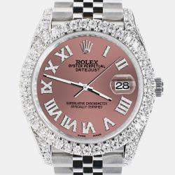Rolex Custom/Salmon 5.9CT Diamond Stainless Steel Datejust 126300 Automatic Men's Wristwatch 41 mm