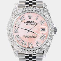 Rolex Custom Royal Pink MOP 5.9CT Diamond Stainless Steel Datejust 126300 Automatic Men's Wristwatch 41 mm