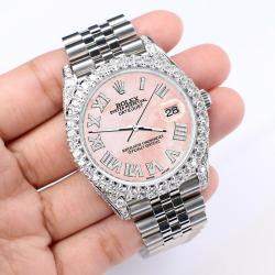 Rolex Custom Royal Pink MOP 5.9CT Diamond Stainless Steel Datejust 126300 Automatic Men's Wristwatch 41 mm