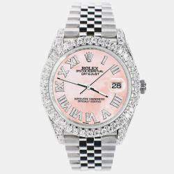 Rolex Custom Royal Pink MOP 5.9CT Diamond Stainless Steel Datejust 126300 Automatic Men's Wristwatch 41 mm