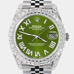 Rolex Custom Royal Green  5.9CT Diamond Stainless Steel Datejust 126300 Automatic Men's Wristwatch 41 mm