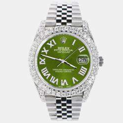 Rolex Custom Royal Green  5.9CT Diamond Stainless Steel Datejust 126300 Automatic Men's Wristwatch 41 mm