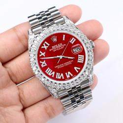 Rolex Custom Red MOP 5.9CT Diamond Stainless Steel Datejust 126300 Automatic Men's Wristwatch 41 mm