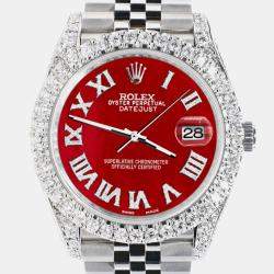 Rolex Custom Red MOP 5.9CT Diamond Stainless Steel Datejust 126300 Automatic Men's Wristwatch 41 mm