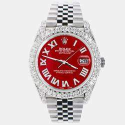 Rolex Custom Red MOP 5.9CT Diamond Stainless Steel Datejust 126300 Automatic Men's Wristwatch 41 mm
