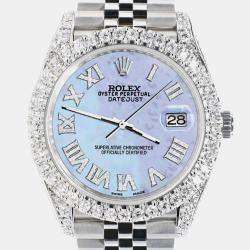 Rolex Custom Purple MOP 5.9CT Diamond Stainless Steel Datejust 126300 Automatic Men's Wristwatch 41 mm