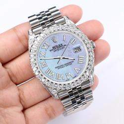 Rolex Custom Purple MOP 5.9CT Diamond Stainless Steel Datejust 126300 Automatic Men's Wristwatch 41 mm