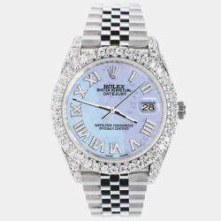 Rolex Custom Purple MOP 5.9CT Diamond Stainless Steel Datejust 126300 Automatic Men's Wristwatch 41 mm