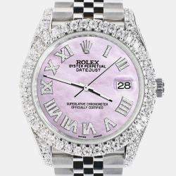 Rolex Custom Pink 5.9CT Diamond Stainless Steel Datejust 126300 Automatic Men's Wristwatch 41 mm