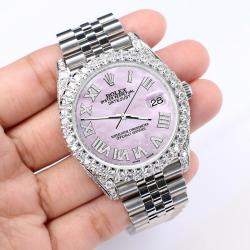 Rolex Custom Pink 5.9CT Diamond Stainless Steel Datejust 126300 Automatic Men's Wristwatch 41 mm