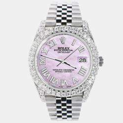 Rolex Custom Pink 5.9CT Diamond Stainless Steel Datejust 126300 Automatic Men's Wristwatch 41 mm