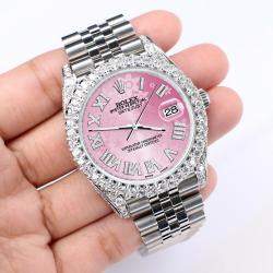Rolex Custom Pink 5.9CT Diamond Stainless Steel Datejust 126300 Automatic Men's Wristwatch 41 mm