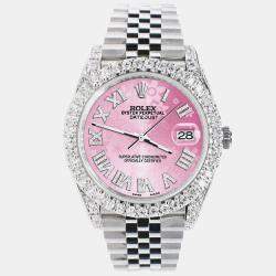 Rolex Custom Pink 5.9CT Diamond Stainless Steel Datejust 126300 Automatic Men's Wristwatch 41 mm