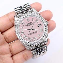 Rolex Custom Orchid Pink 5.9CT Diamond Stainless Steel Datejust 126300 Automatic Men's Wristwatch 41 mm