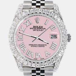 Rolex Custom Orchid Pink 5.9CT Diamond Stainless Steel Datejust 126300 Automatic Men's Wristwatch 41 mm