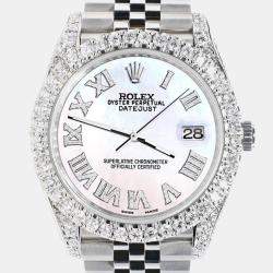 Rolex Custom White 5.9CT Diamond Stainless Steel Datejust 126300 Automatic Men's Wristwatch 41 mm