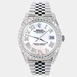 Rolex Custom White 5.9CT Diamond Stainless Steel Datejust 126300 Automatic Men's Wristwatch 41 mm