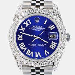 Rolex Custom Navy Blue 5.9CT Diamond Stainless Steel Datejust 126300 Automatic Men's Wristwatch 41 mm