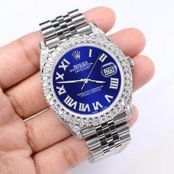 Rolex Custom Navy Blue 5.9CT Diamond Stainless Steel Datejust 126300 Automatic Men's Wristwatch 41 mm