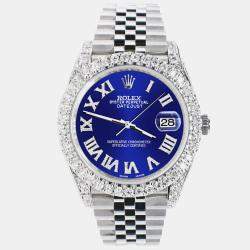 Rolex Custom Navy Blue 5.9CT Diamond Stainless Steel Datejust 126300 Automatic Men's Wristwatch 41 mm