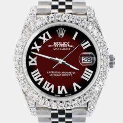 Rolex Custom Maroon Vignette 5.9CT Diamond Stainless Steel Datejust 126300 Automatic Men's Wristwatch 41 mm