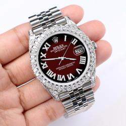 Rolex Custom Maroon Vignette 5.9CT Diamond Stainless Steel Datejust 126300 Automatic Men's Wristwatch 41 mm