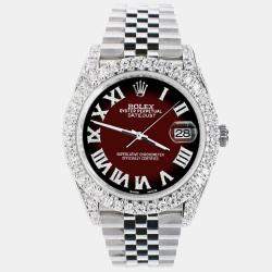 Rolex Custom Maroon Vignette 5.9CT Diamond Stainless Steel Datejust 126300 Automatic Men's Wristwatch 41 mm