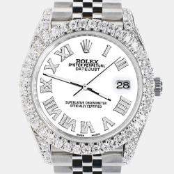 Rolex Custom White 5.9CT Diamond Stainless Steel Datejust 126300 Automatic Men's Wristwatch 41 mm