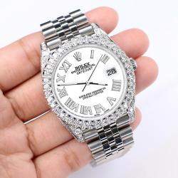 Rolex Custom White 5.9CT Diamond Stainless Steel Datejust 126300 Automatic Men's Wristwatch 41 mm
