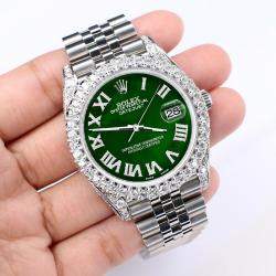 Rolex Custom Green MOP 5.9CT Diamond Stainless Steel Datejust 126300 Automatic Men's Wristwatch 41 mm