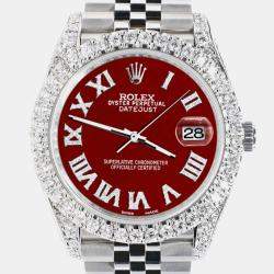 Rolex Custom Imperial Red 5.9CT Diamond Stainless Steel Datejust 126300 Automatic Men's Wristwatch 41 mm